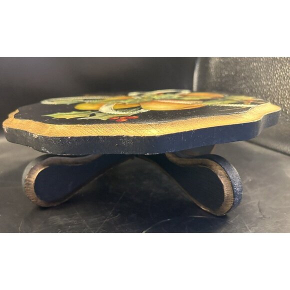 Vintage Wood Hand Painted Tole Plant Decor Display Stand 13" Pears Black Gold - Picture 3 of 8